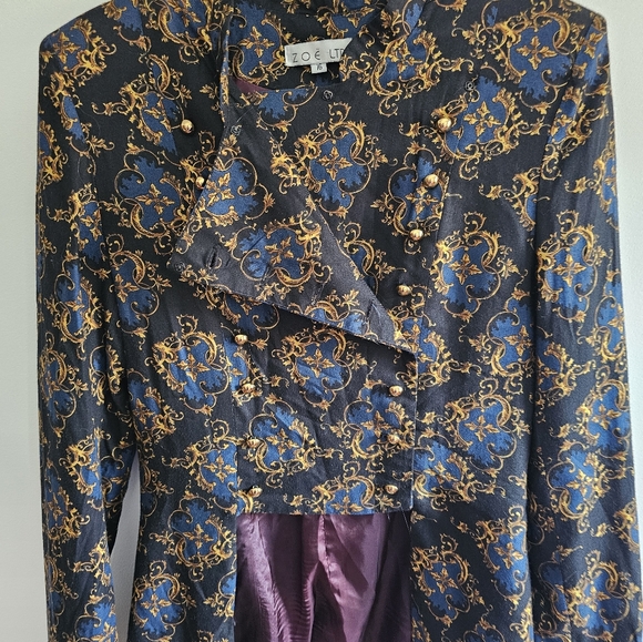 Vintage Black, Navy and Gold Zoe Ltd. Front-Cropped Blazer with Aubergine Lining - Picture 3 of 7